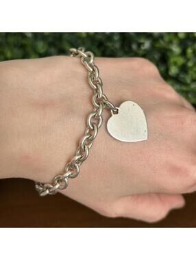 Sterling Silver Heart Charm Bracelet 925 Chunky Chain 7.5”